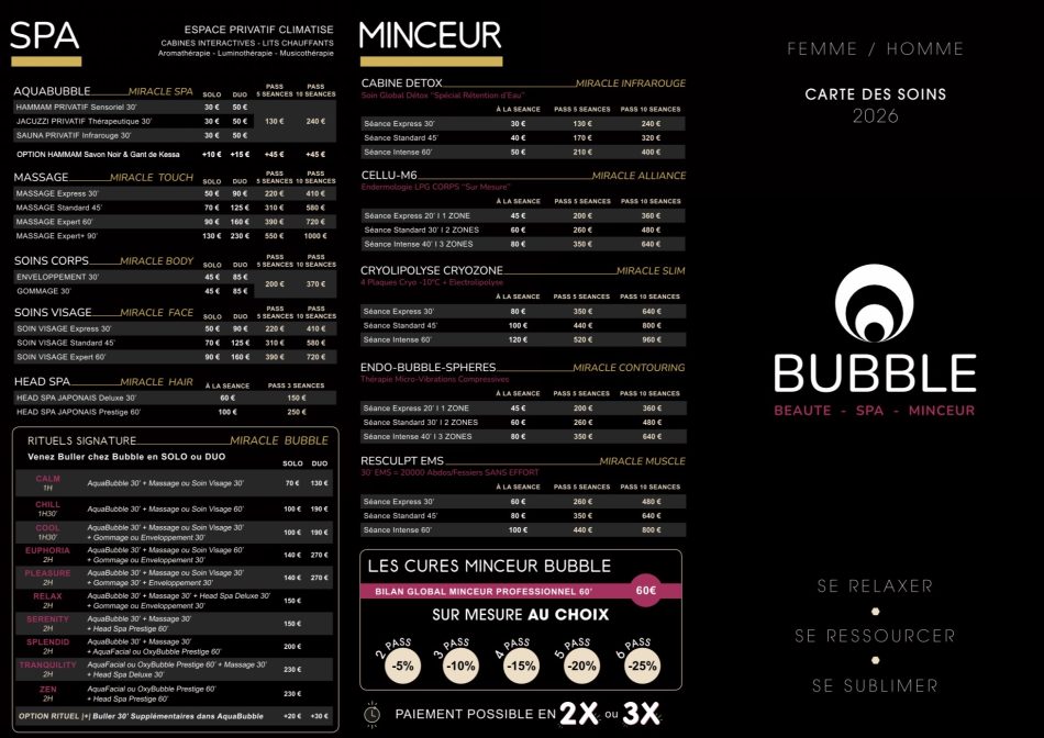 CARTE DES SOINS I BUBBLE I Recto