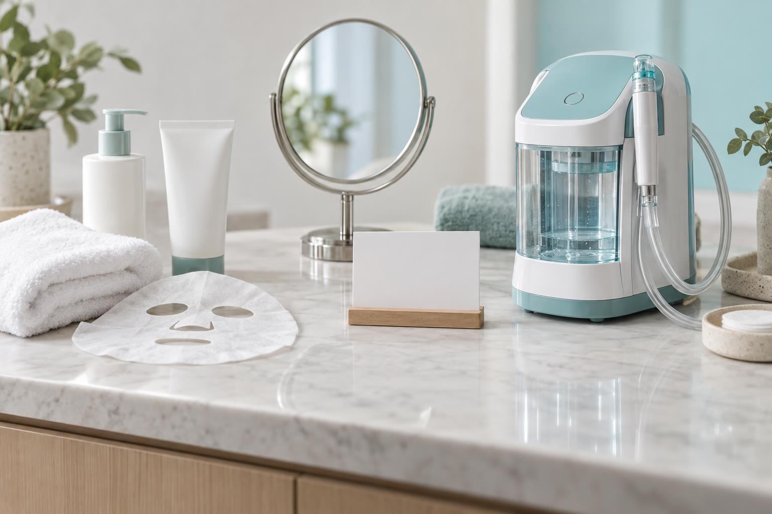 Appareil Aquafacial et produits de soin préparés pour une consultation esthétique